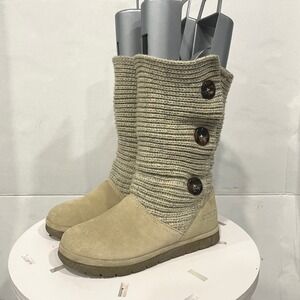 SPORTO Claire Womens sz 8 Tan Suede Knit Button Convertible Boots Outdoor Casual